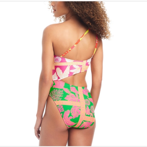 NWT Bar Iii Women's One-Shoulder Cut-Out One-Piece Swimsuit,Multi - Picture 2 of 2